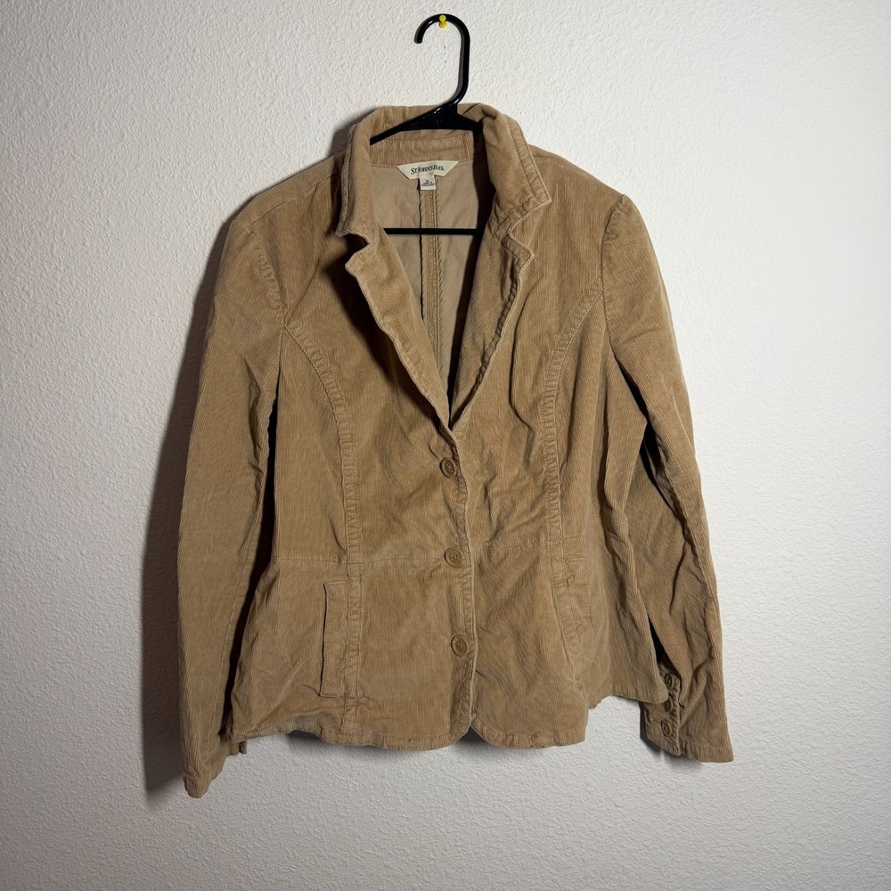 St. John's Bay Corduroy Blazer Jacket Womens XL Tan Long Sleeve Single Breasted